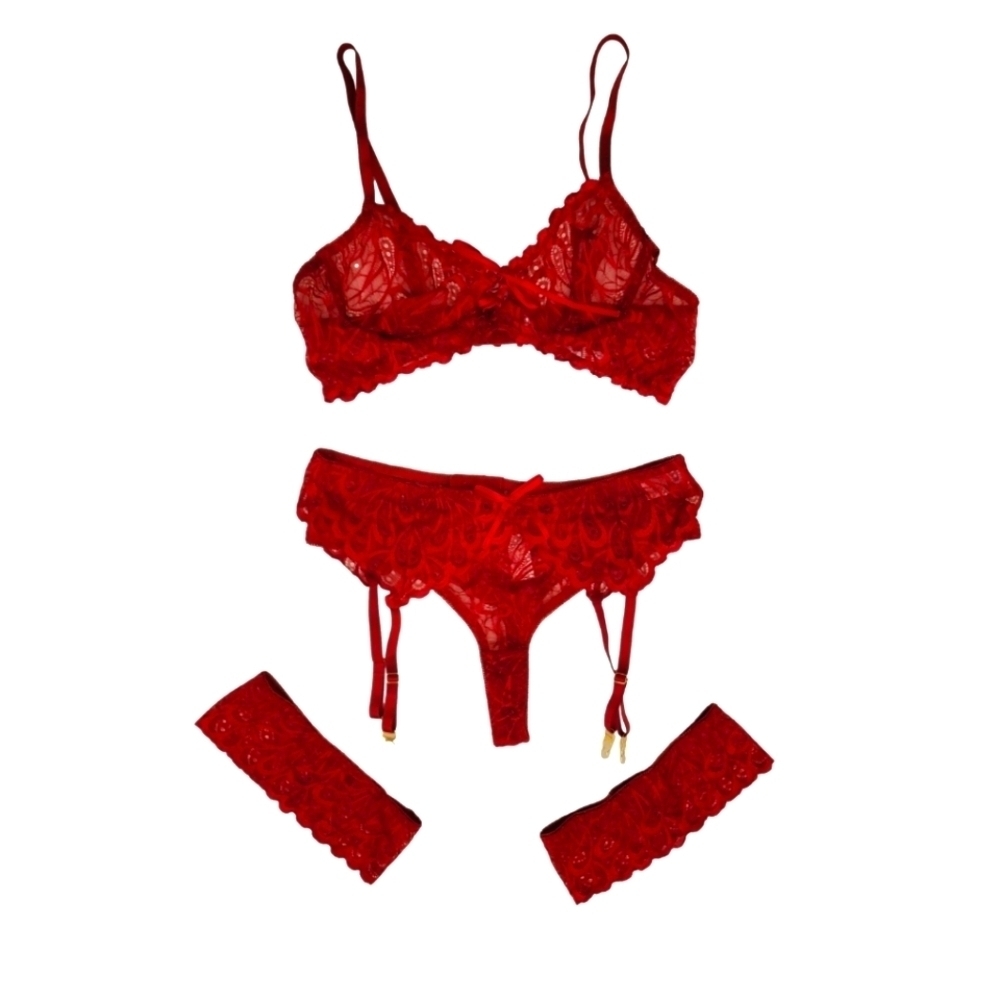 Sexy Red Lace Lingerie 5 Piece Set size medium
